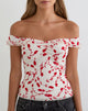 Image of Switi Bardot Top in Cream with Red Leafy Lily Flock