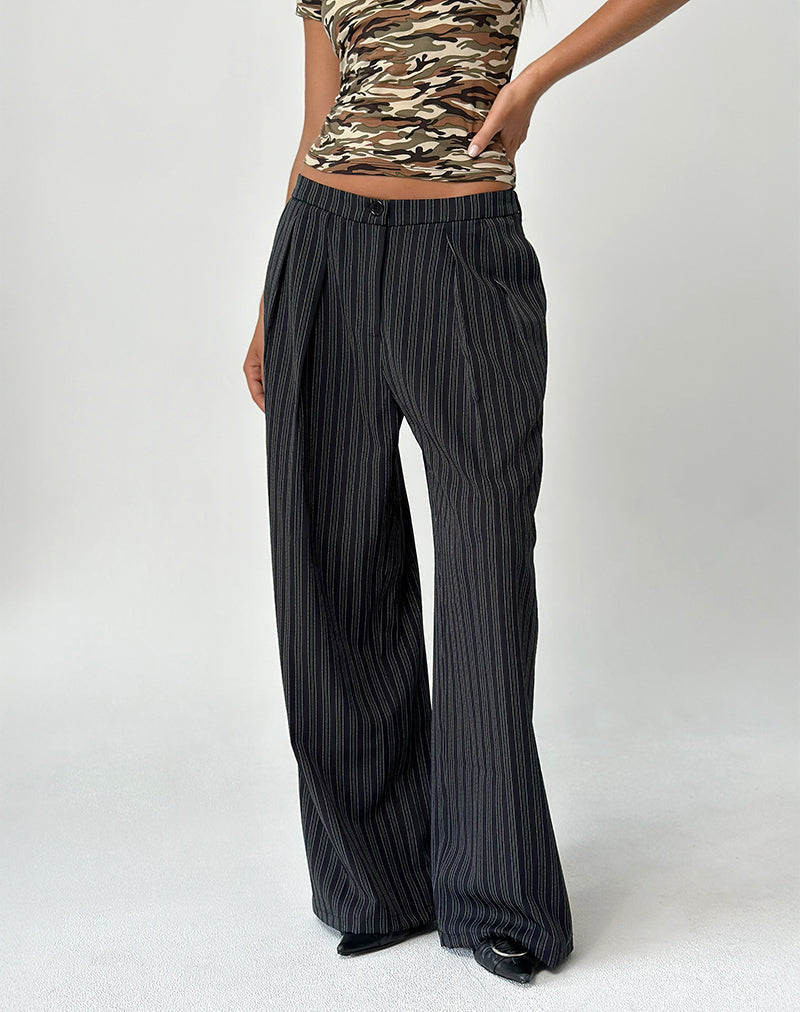 Image of Syra Pleated Trousers in Pinstripe Black