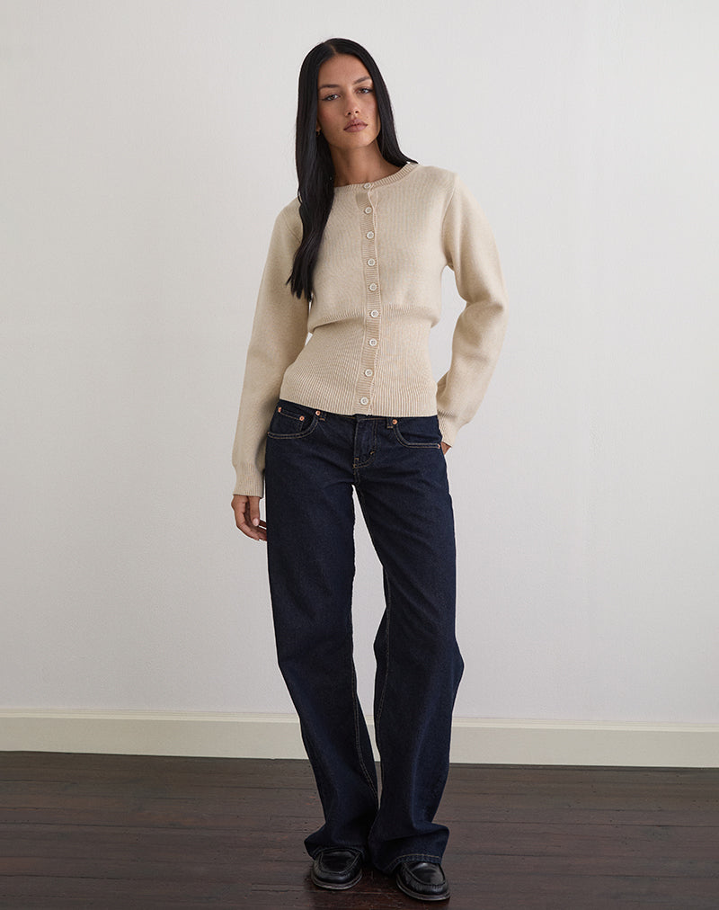 Image of Subra Long Sleeve Ribbed Hem Cardigan in Ivory