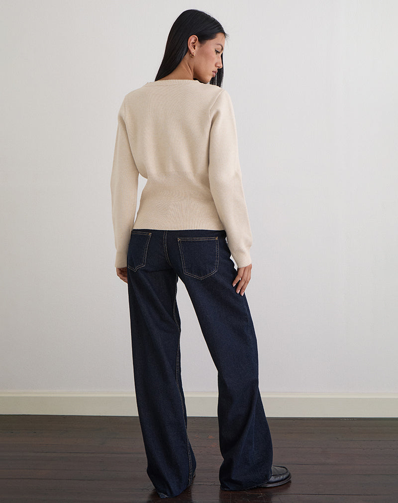 Image of Subra Long Sleeve Ribbed Hem Cardigan in Ivory