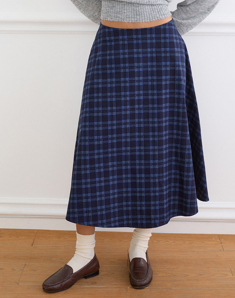 Takika Midi Skirt in Midnight Blue Check
