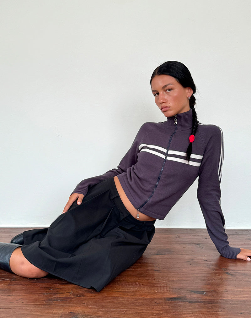 Talisa Sporty Zip Through Jacket In Charcoal with Light Grey Stripes