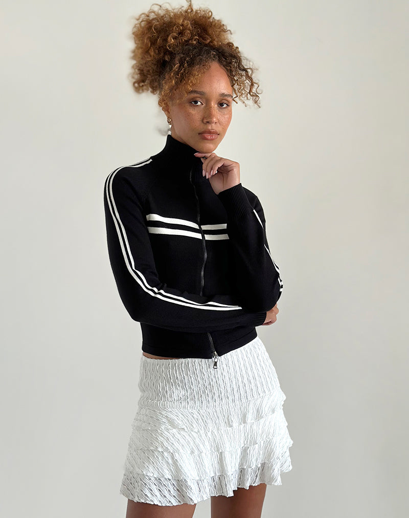 Image of Talisa Zip Through Jacket in Black with White Stripe