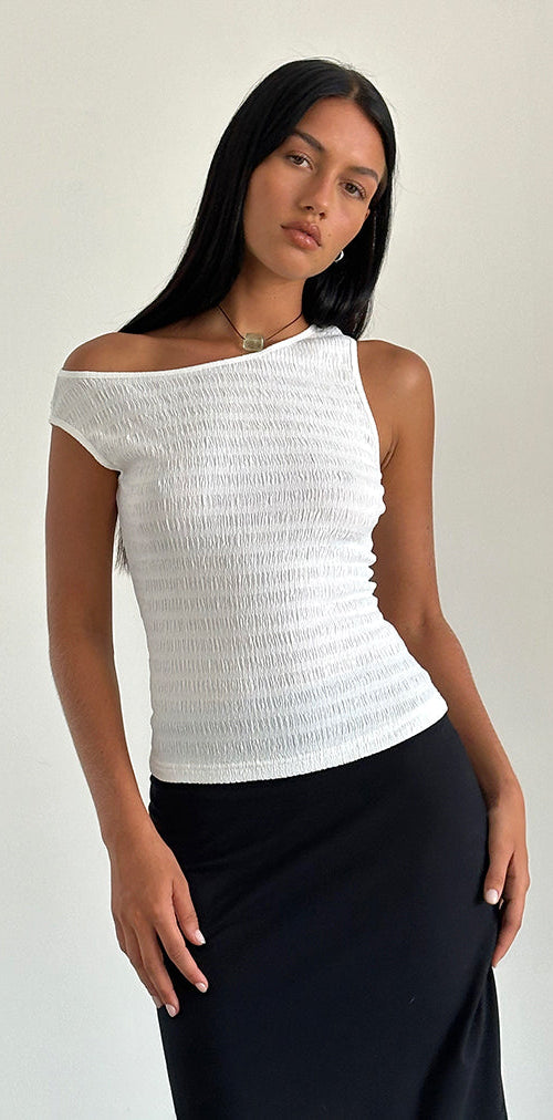 Image of Tamia Asymmetric Top in Crinkle White