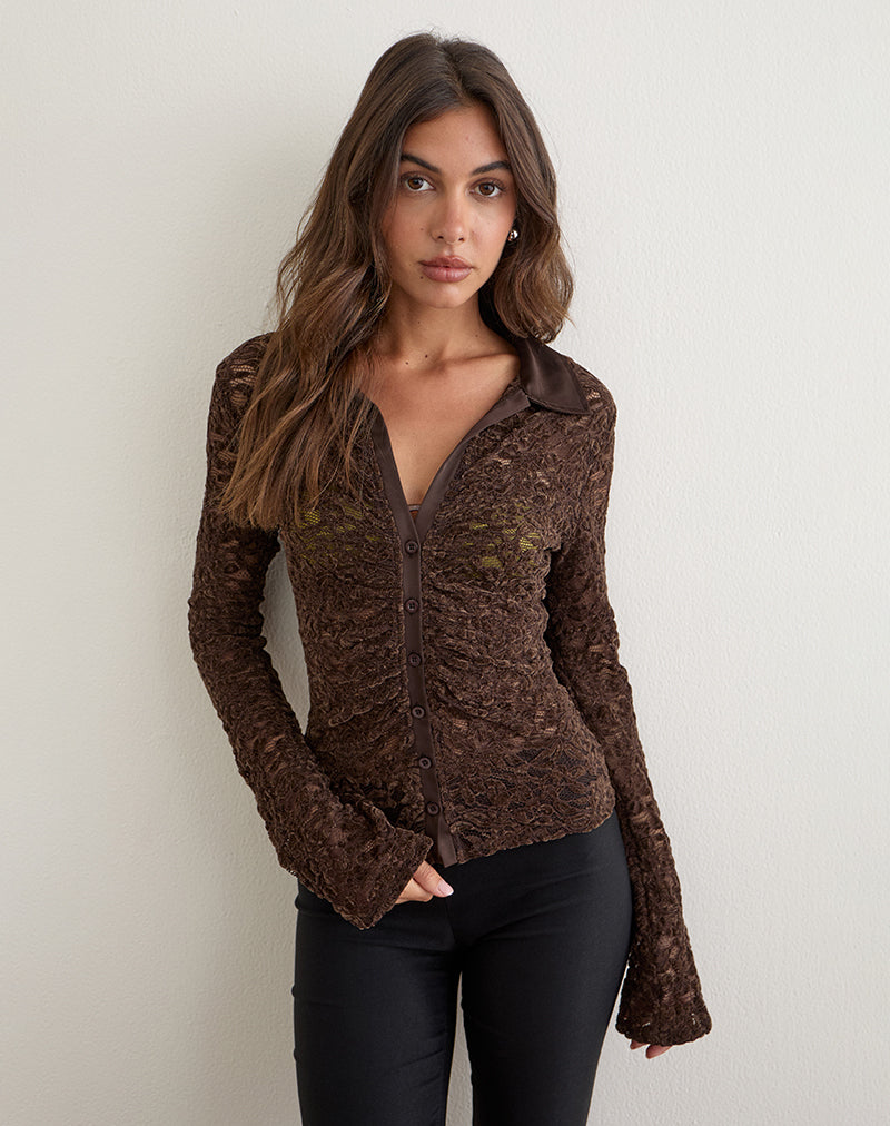 Image of Tamy Fitted Shirt in Lace Brown