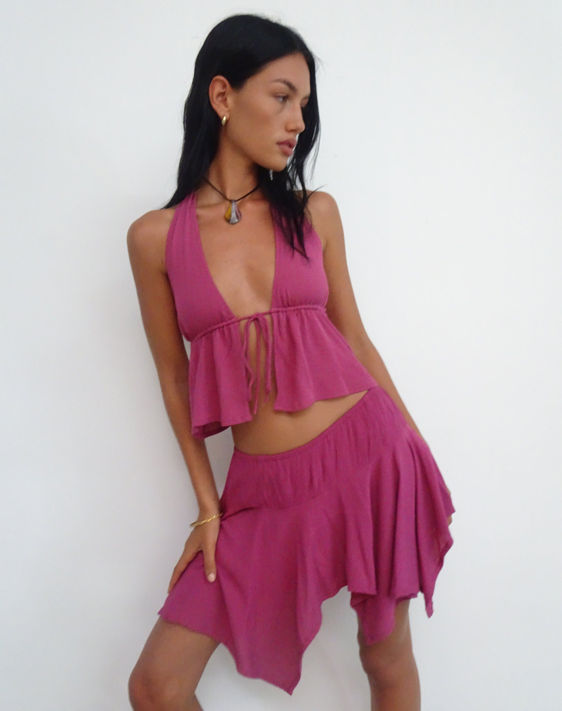 Image of Daco Waterfall Mini Skirt in Rose Crinkle