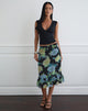 Image of Tarla Midi Skirt in Black Chiffon with Crystal Flower Print