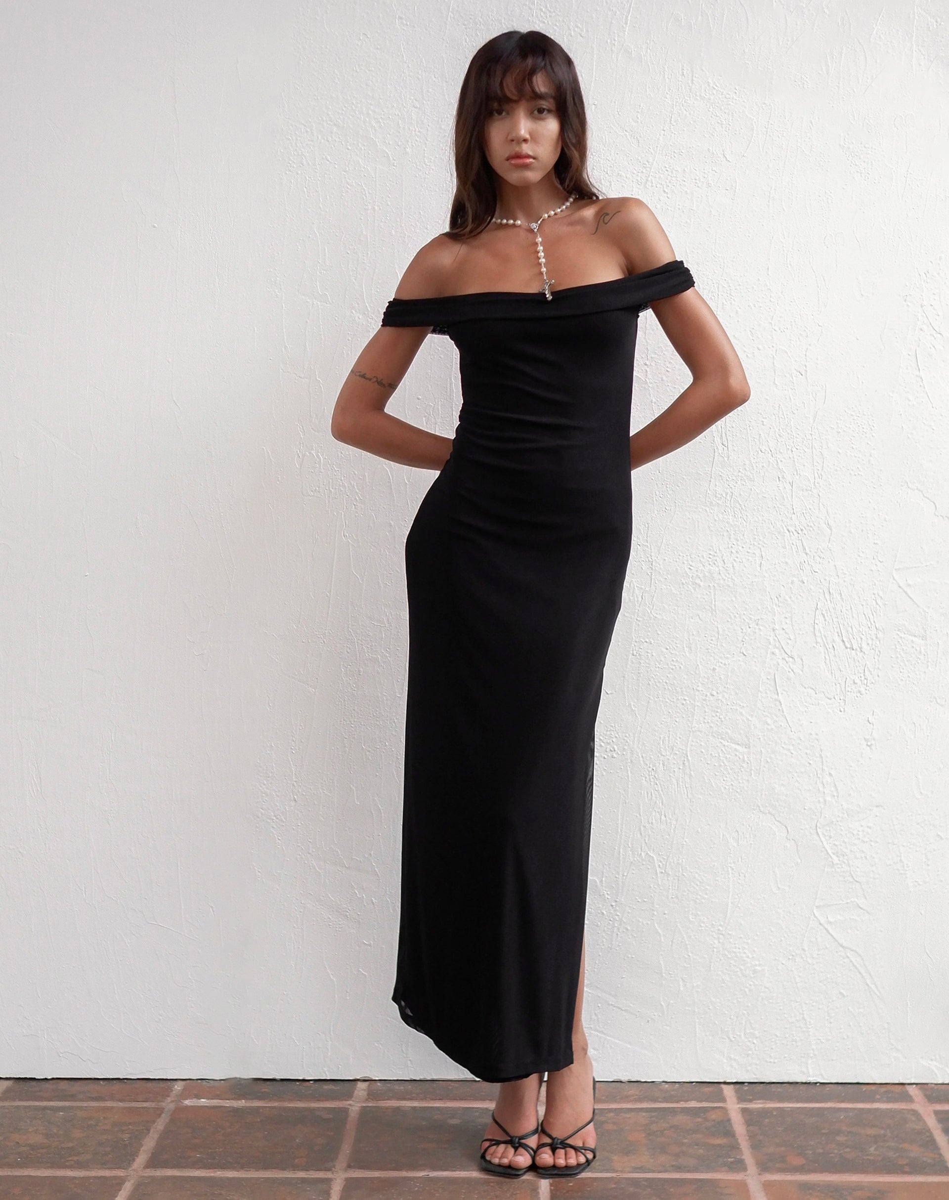 Mesh Black Bardot Maxi Dress Tarna motelrocks com aus