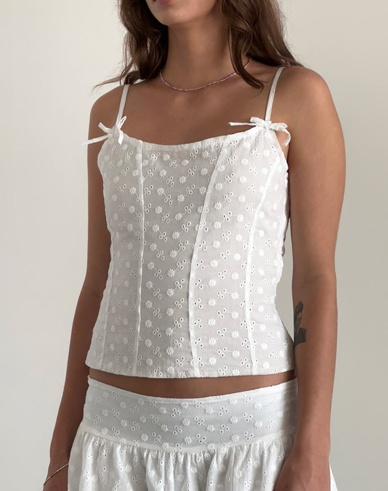 Image of Tasma Corset Top in Woven Broderie White