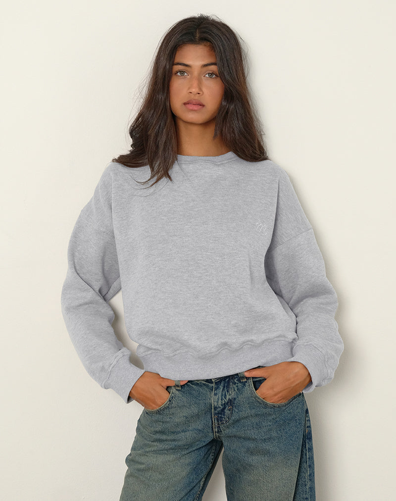 Tedasa Crew Sweatshirt in Grey Marl with M Emblem