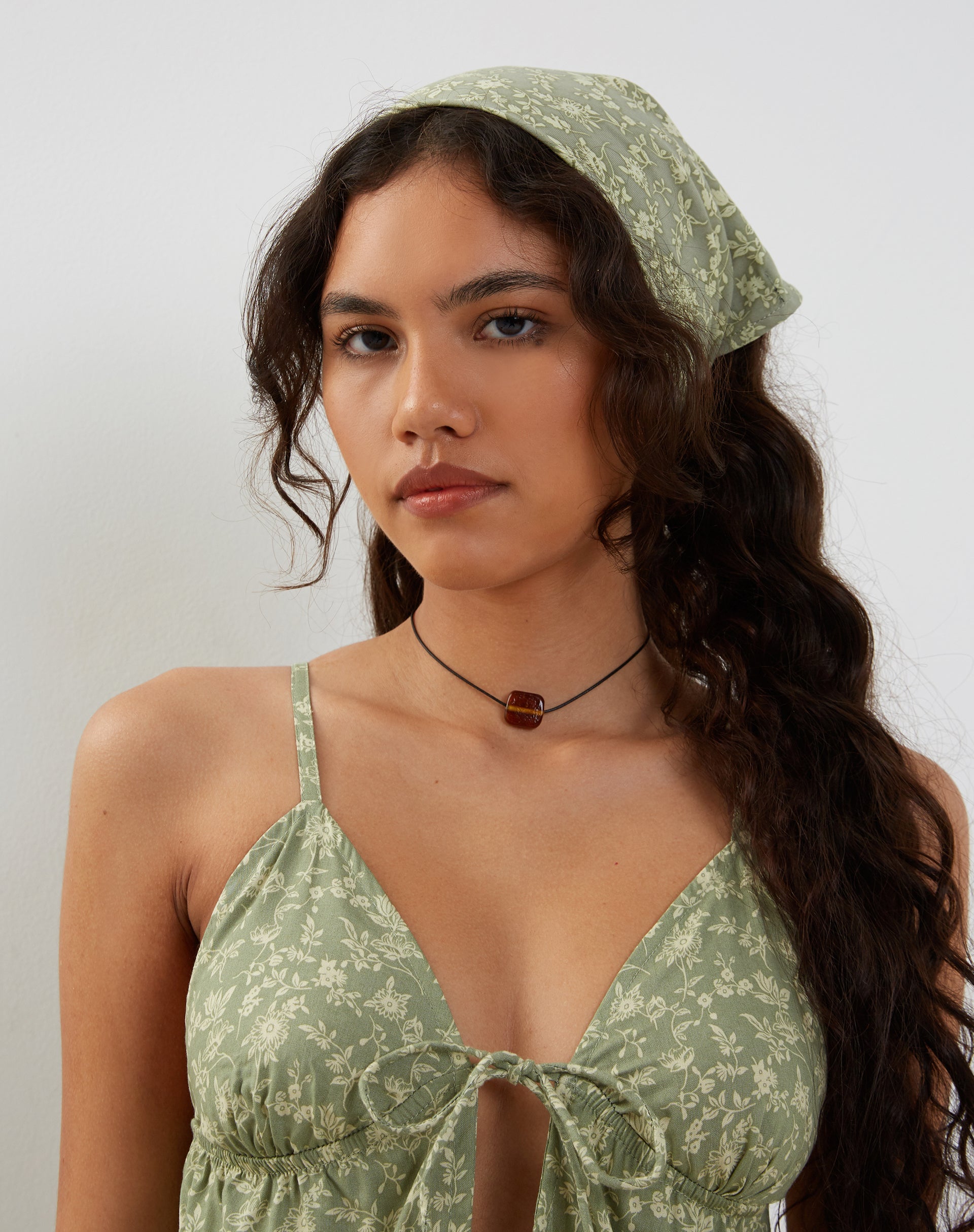 Image of Tezza Tie Front Cami Top in Ditsy Floral Green