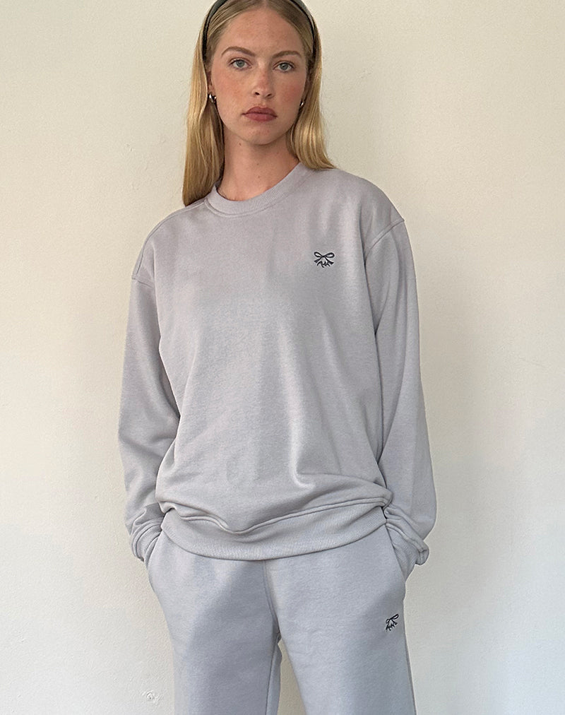Image of Tillie Sweatshirt in Lunar Rock with Ocean Storm Bow Embroidery