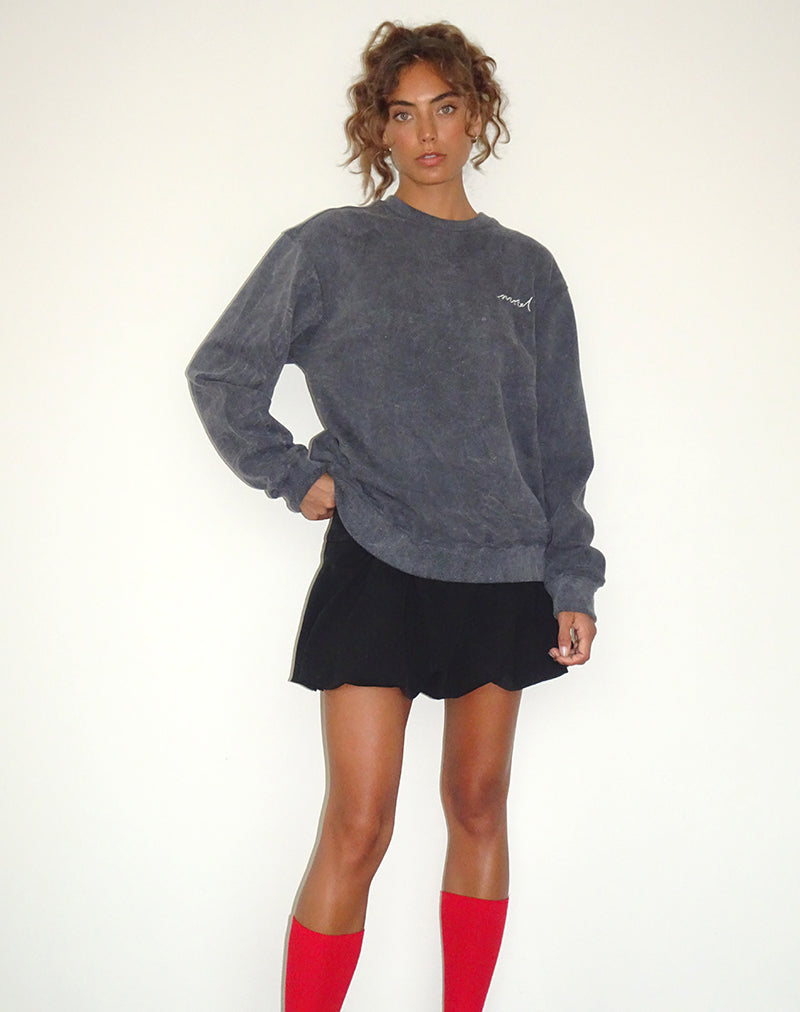 Image of Tillie Jumper in Black Wash with Off White 'MOTEL' Embroidery