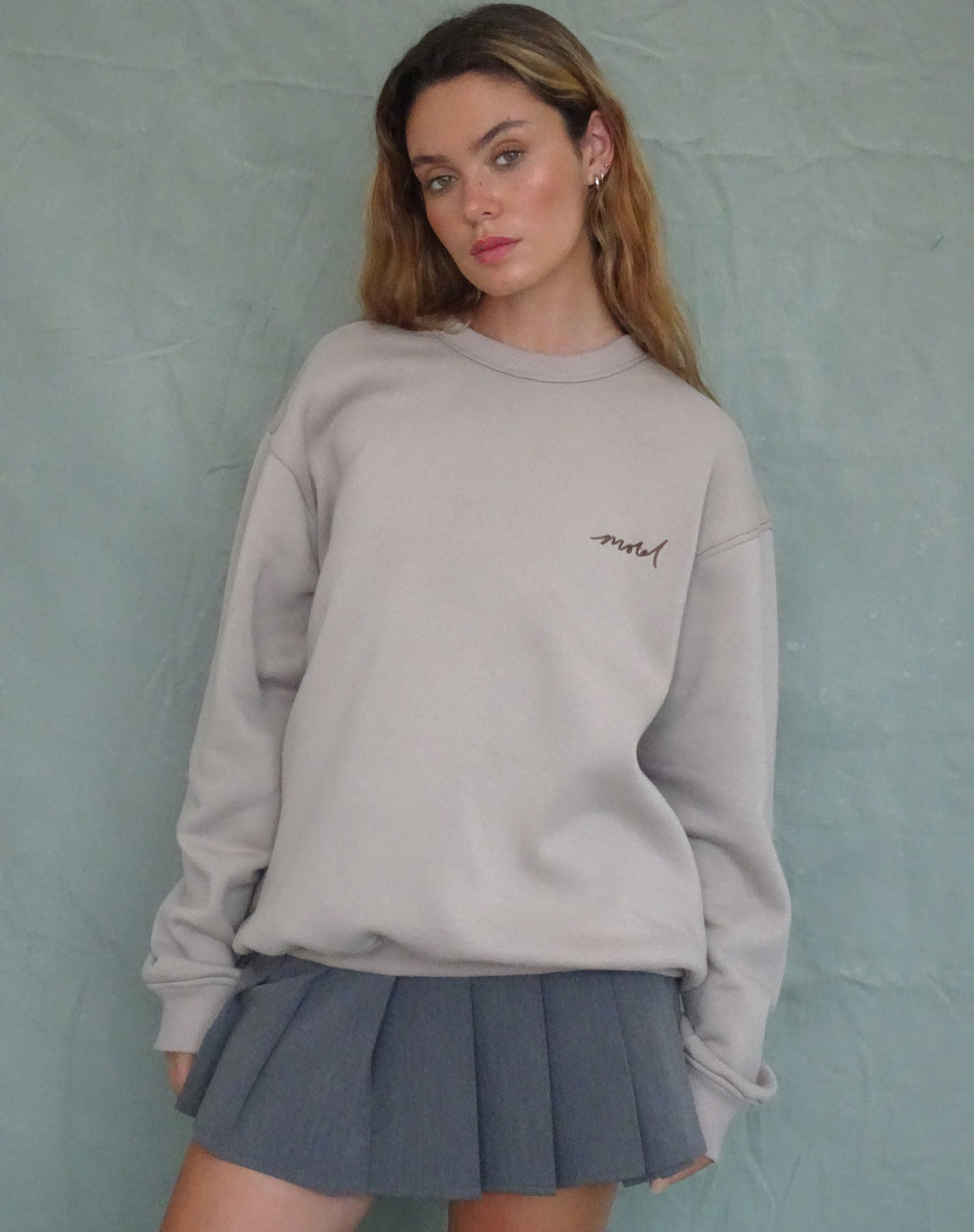 Tillie Sweatshirt in Mushroom with Brown Motel Embroidery