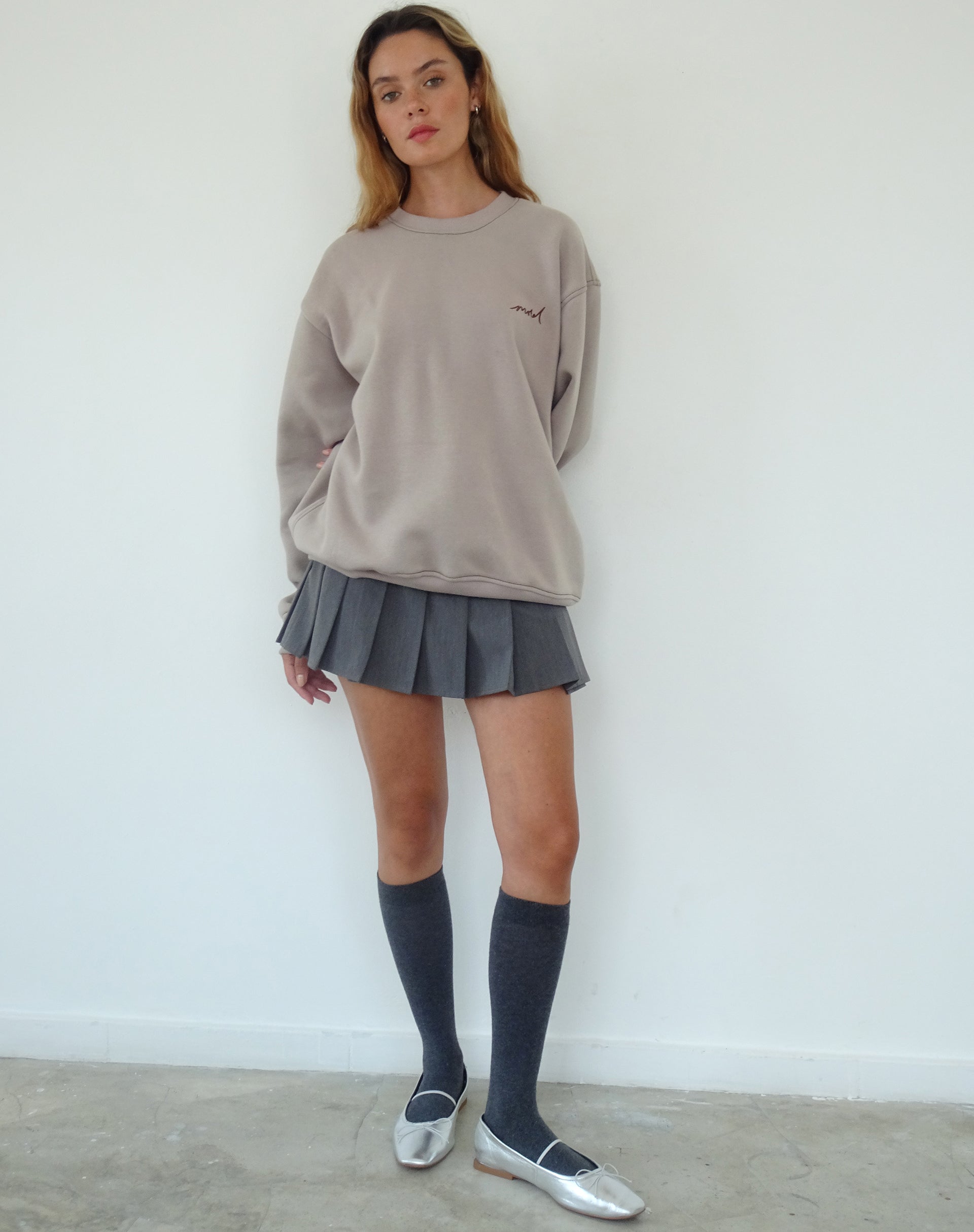 Image of Tillie Sweatshirt in Mushroom with Brown Motel Embroidery