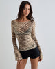 Image of Tineko Off Shoulder Long Sleeve Top in Wild Animal Neutral
