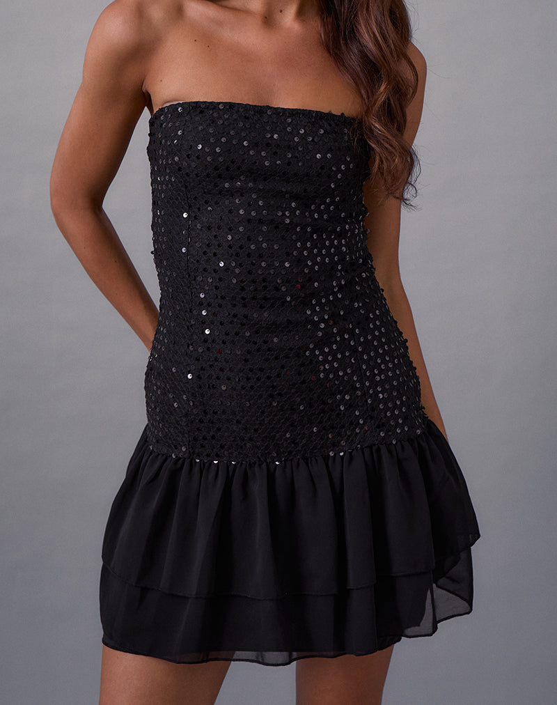 Image of Tinosa Corset Dress in Ruffle Sequin Black