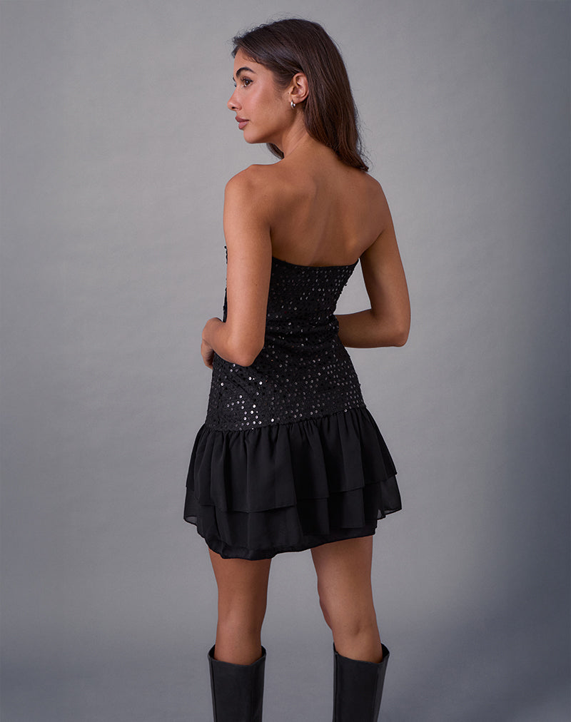 Image of Tinosa Corset Dress in Ruffle Sequin Black