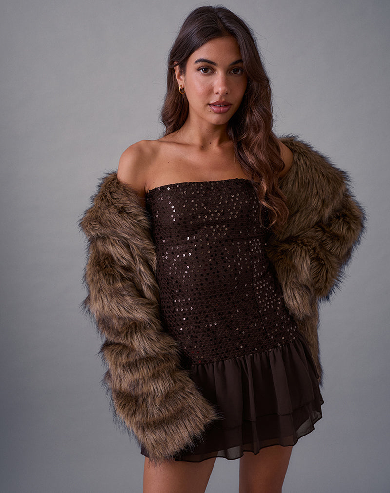 Image of Tinosa Corset Dress in Ruffle Sequin Brown
