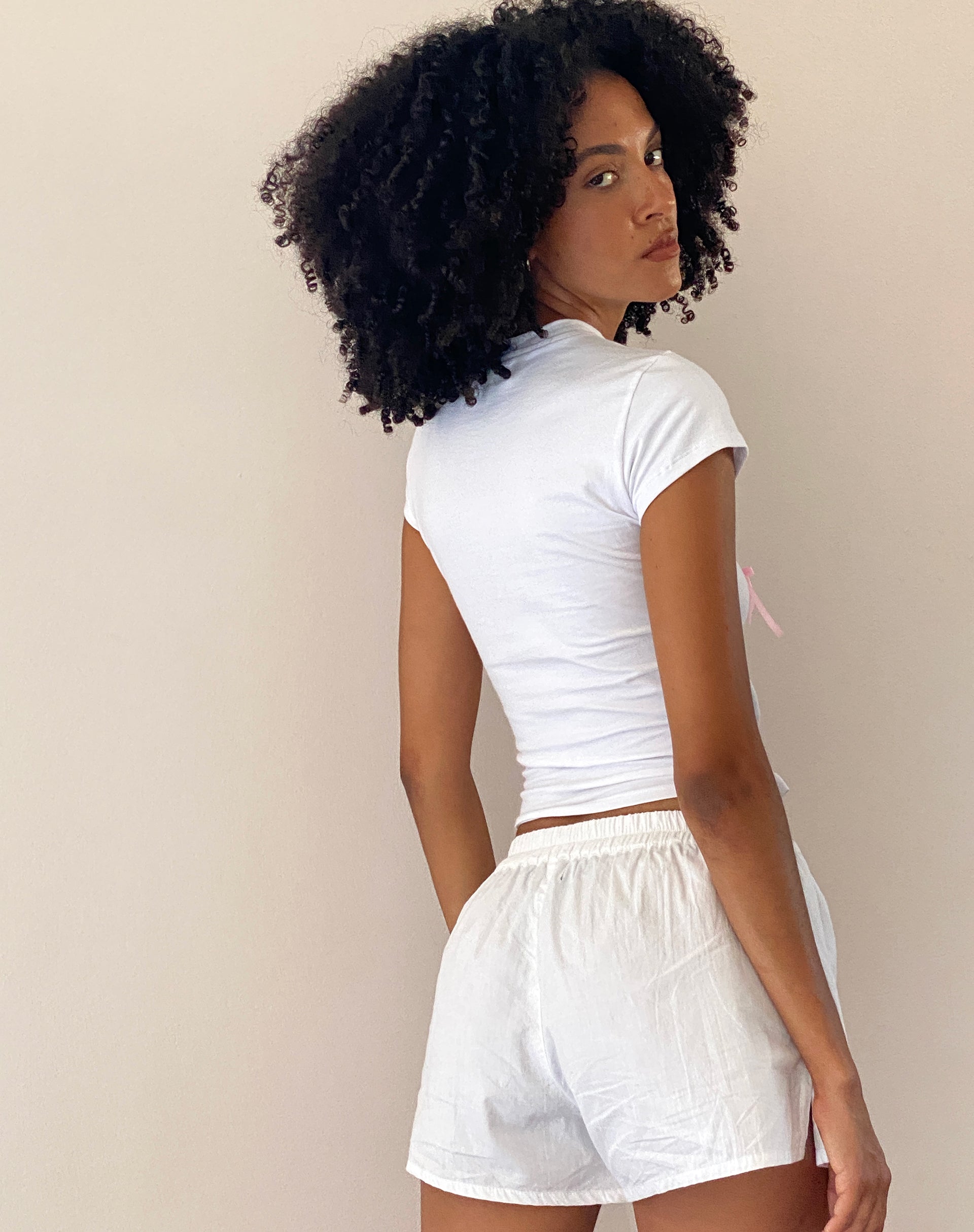 Image of Tiona Cropped Tee in White with Love Bunny Print and Embroidery