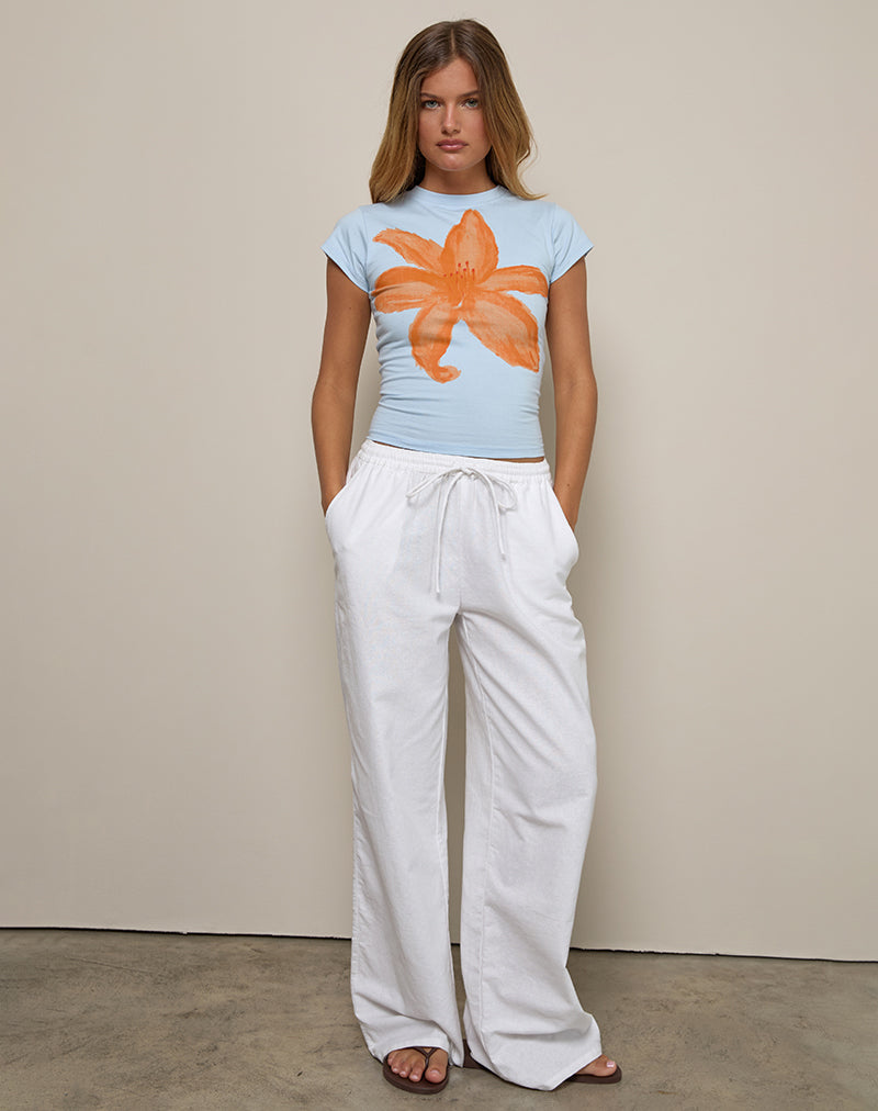 Image of Tiona Tee in Blue with Orange Painted Flower