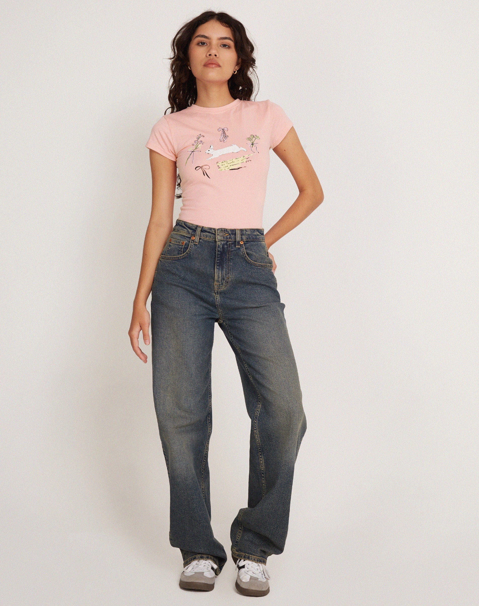 Image of Tiona Cropped Tee in Peony Pink Bunny
