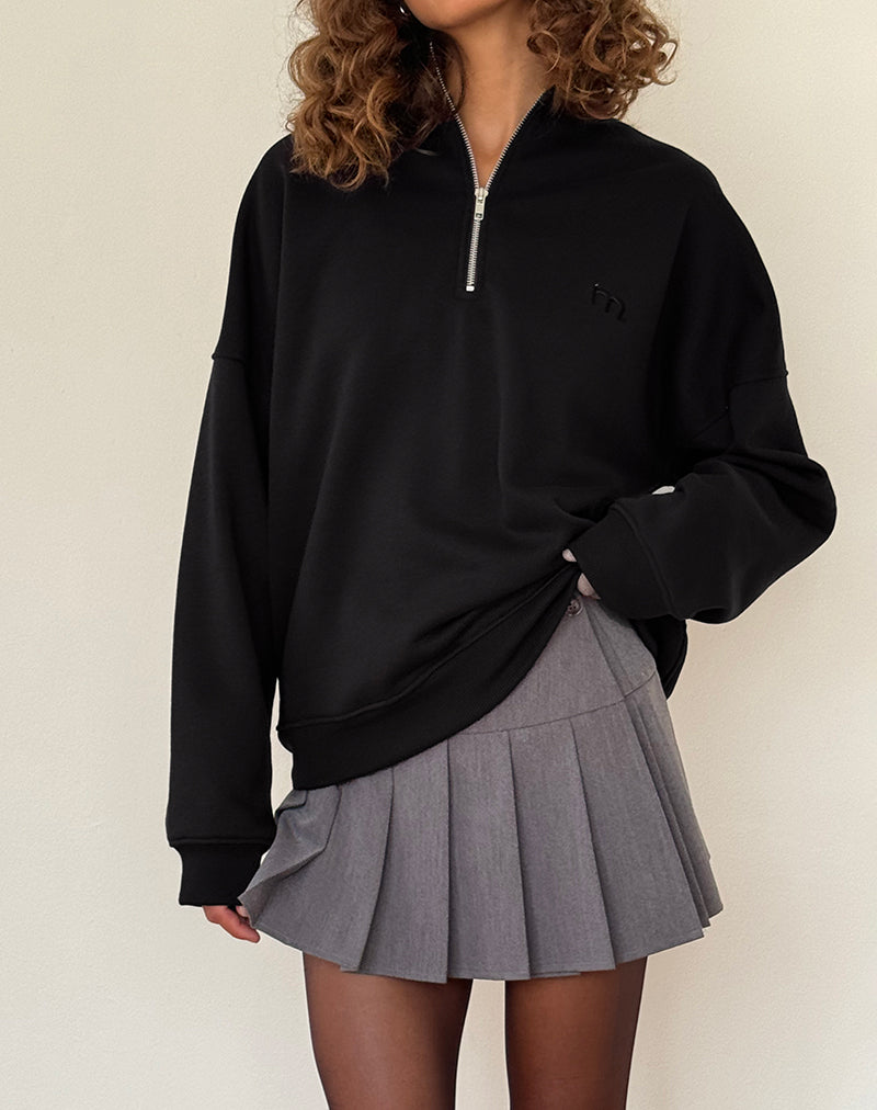 Tirma High Neck Jumper in Tonal Black with M Embroidery