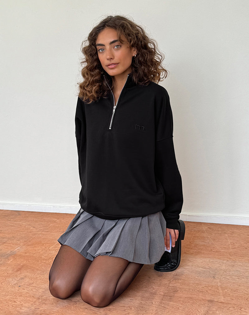 Tirma High Neck Jumper in Tonal Black with M Embroidery