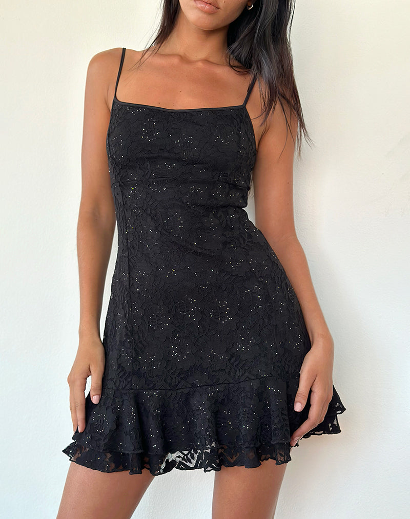 Tita Mini Dress in Black Sequin Lace