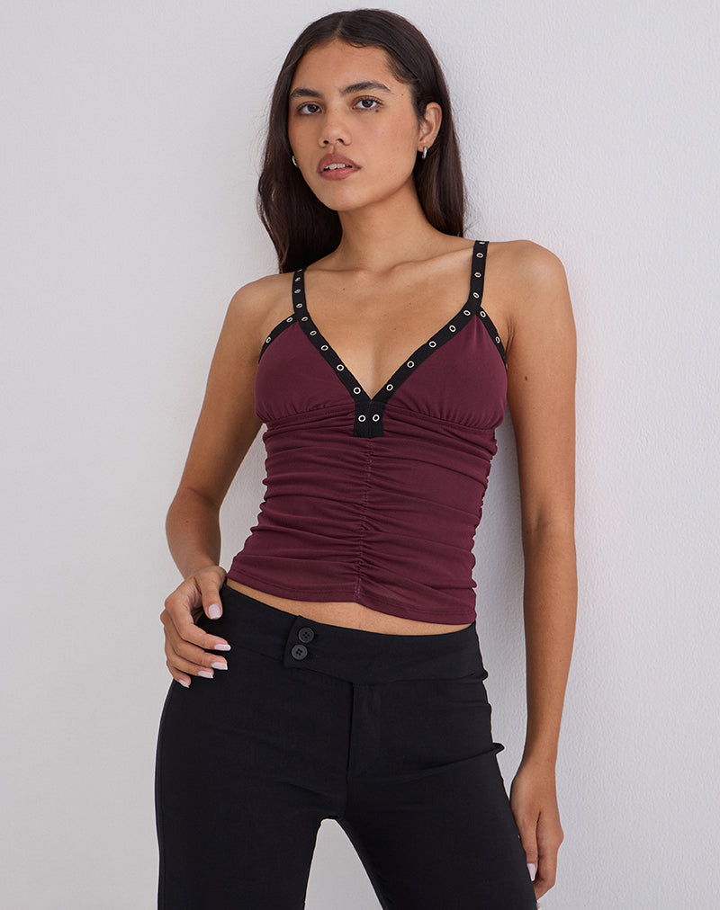 Image of Tolani Cami Top in Heavy Mesh Wine