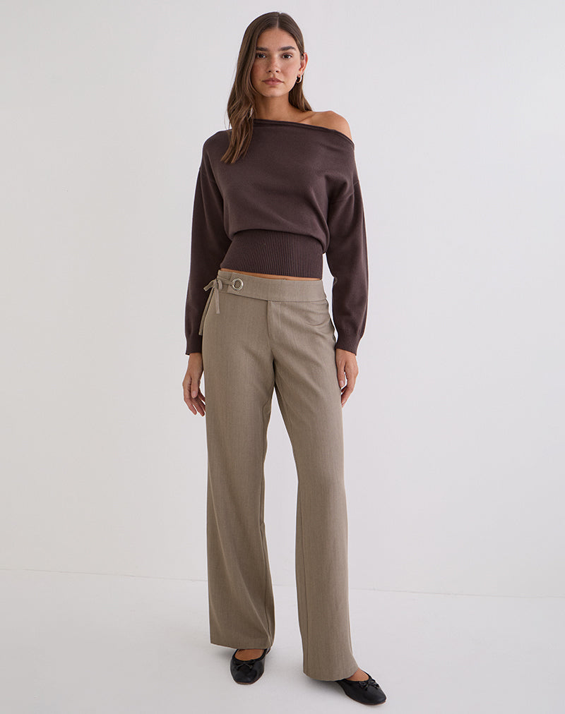 Image of Tova Tie Tailoring Trouser in Khaki Beige