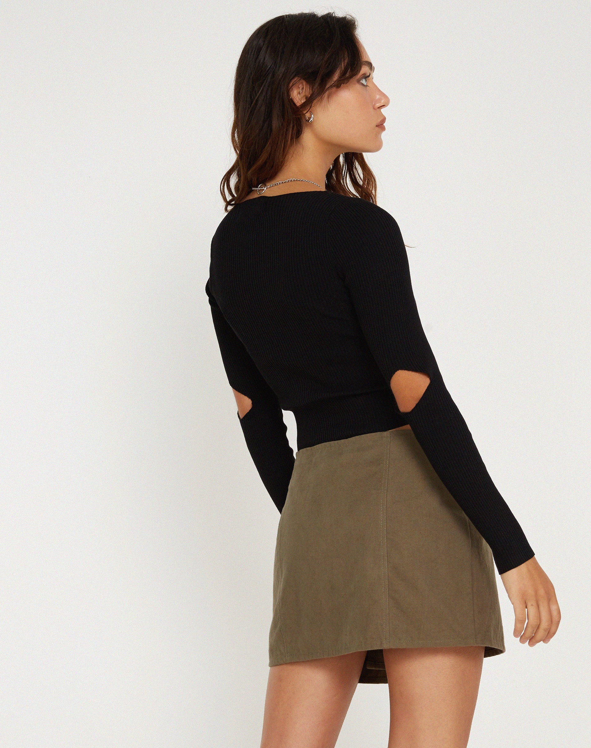 image of Trin Low Waisted Mini Skirt in Military Khaki