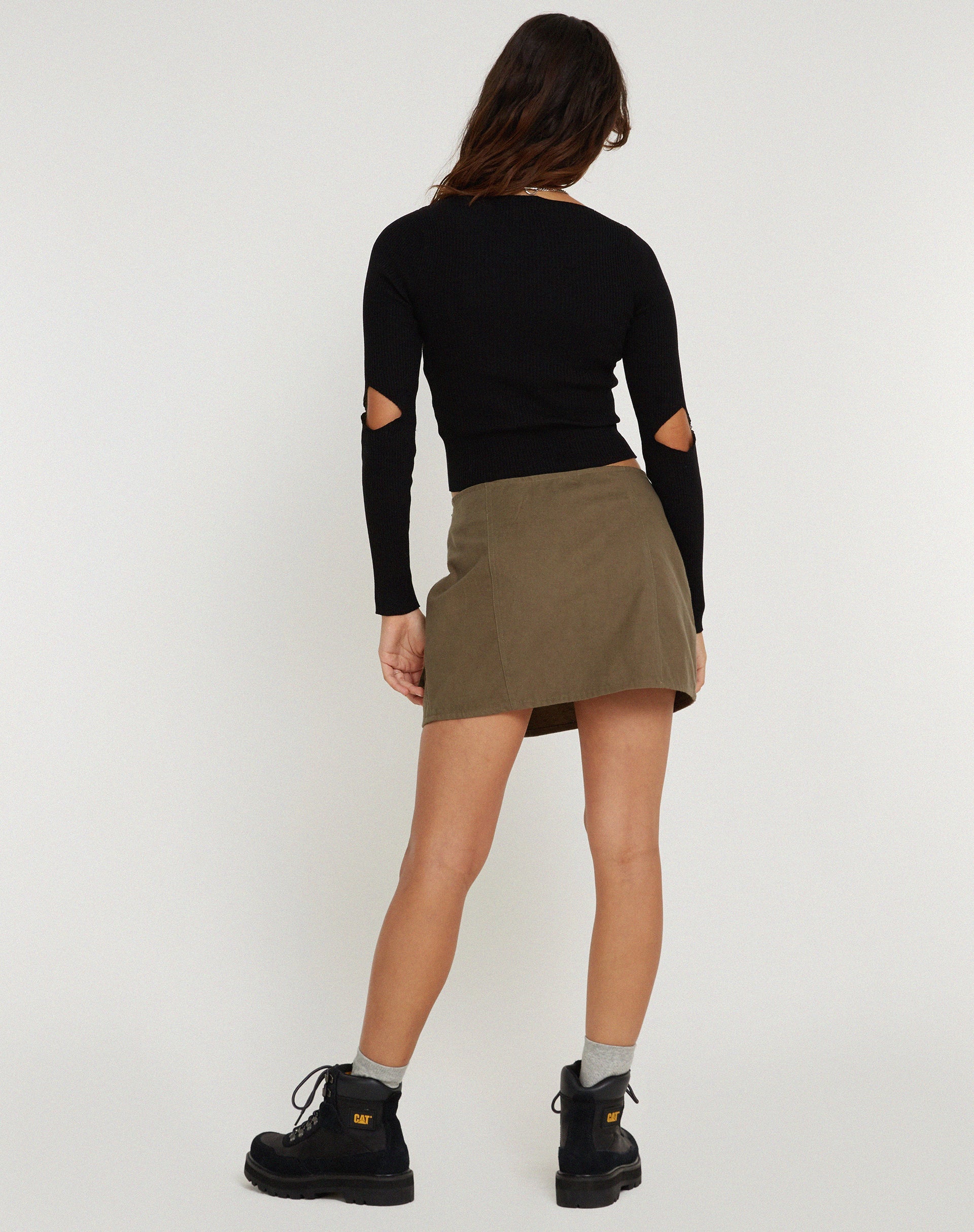 image of Trin Low Waisted Mini Skirt in Military Khaki