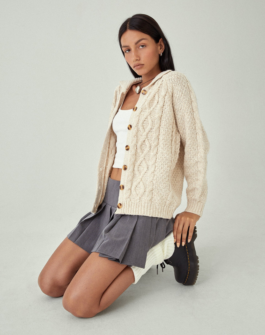 Triny Cardigan in Cable Knit Oatmeal