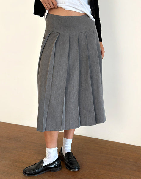 Charcoal Grey Midi Skirt with Pleats | Trisma – motelrocks-com-aus