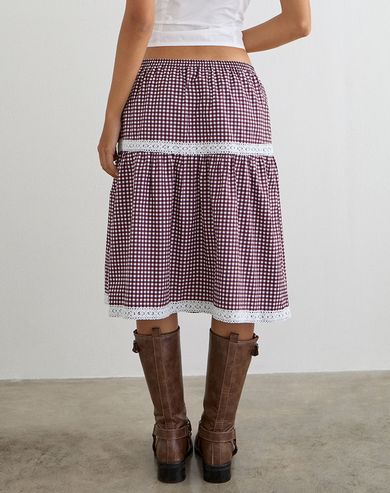 Image of Trixie Midi Skirt in Mini Gingham Wine