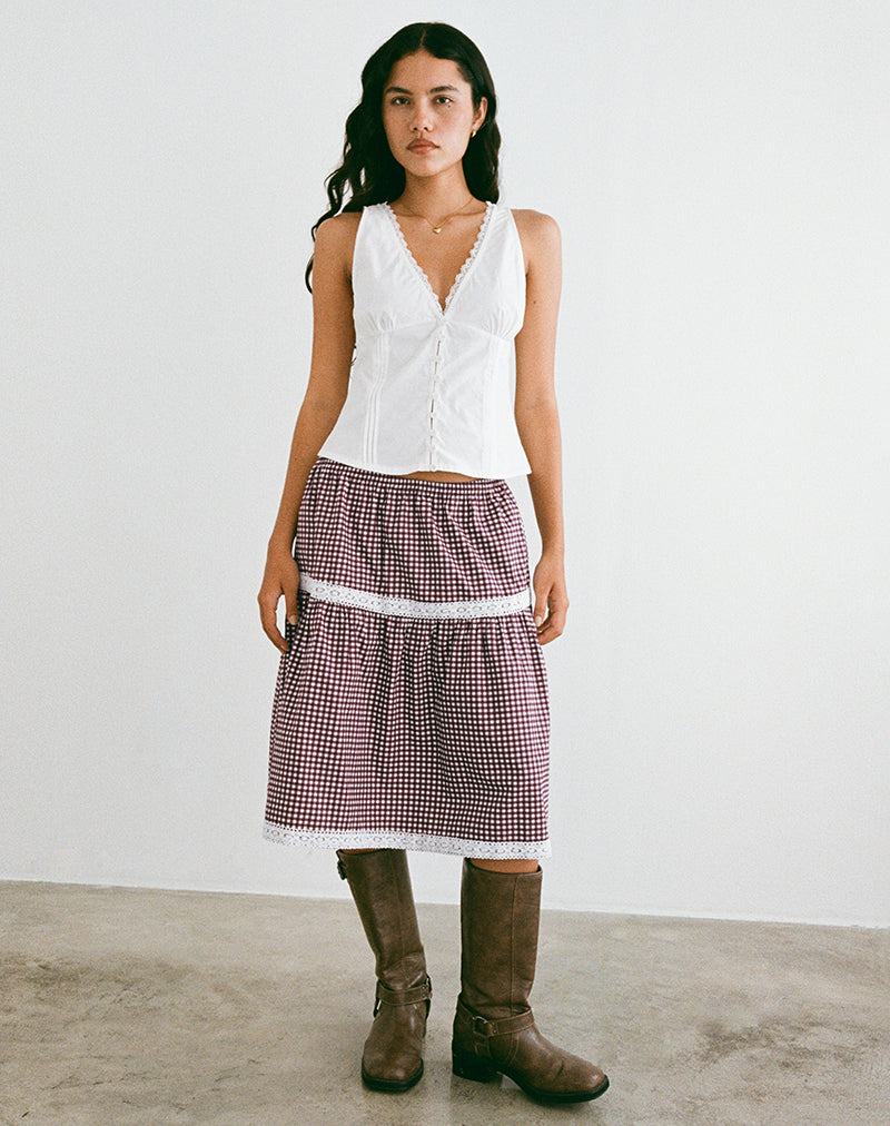 Image of Trixie Midi Skirt in Mini Gingham Wine