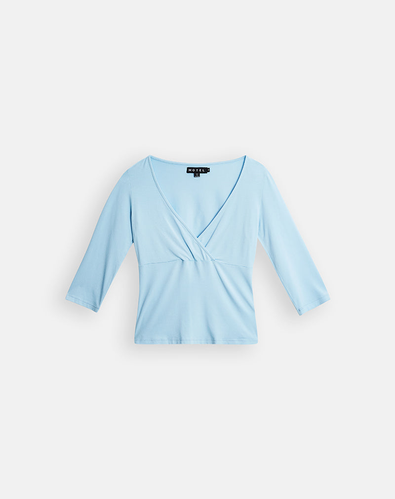 Trudis Wrap Top in Jersey Cool Blue
