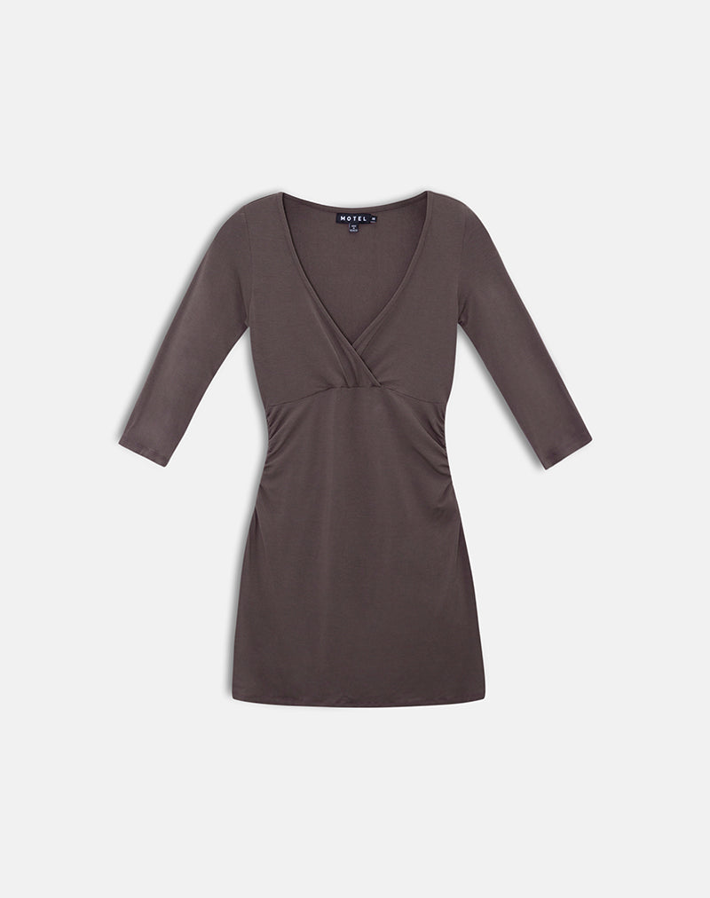 Image of Trudita Mini Dress in Rayon Jersey Peppercorn Brown
