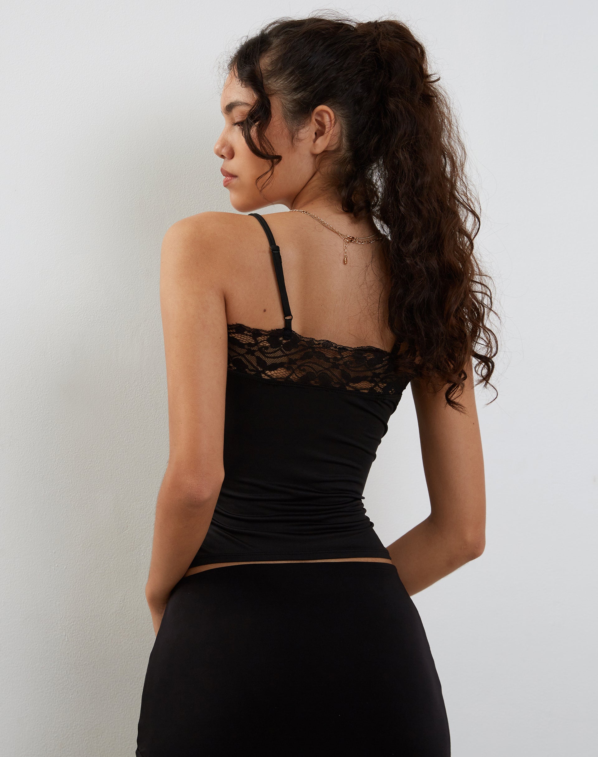 Image of Tucci Vest Top in Slinky Lace Black