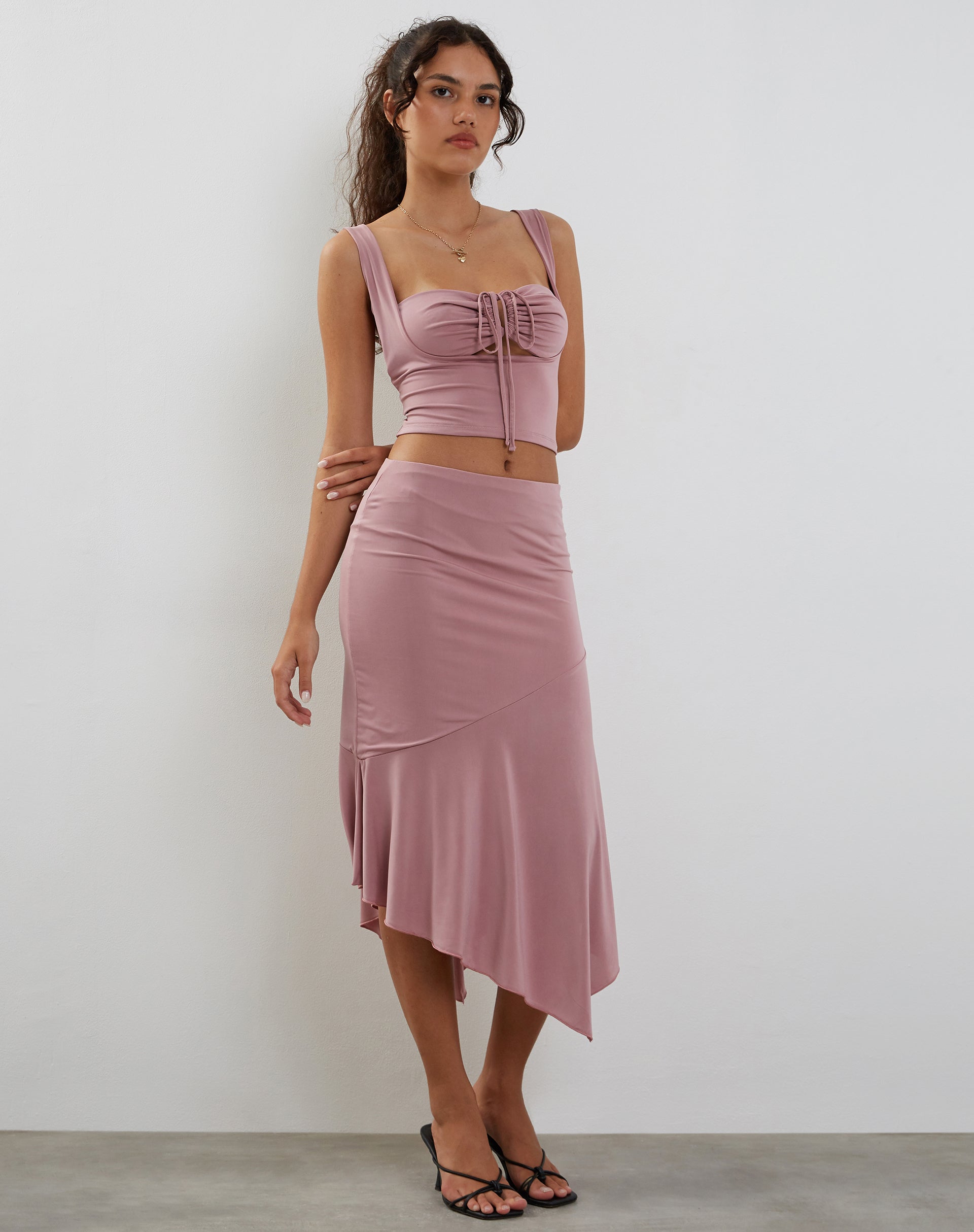 Image of Cinta Low Rise Midi Skirt in Dusty Pink