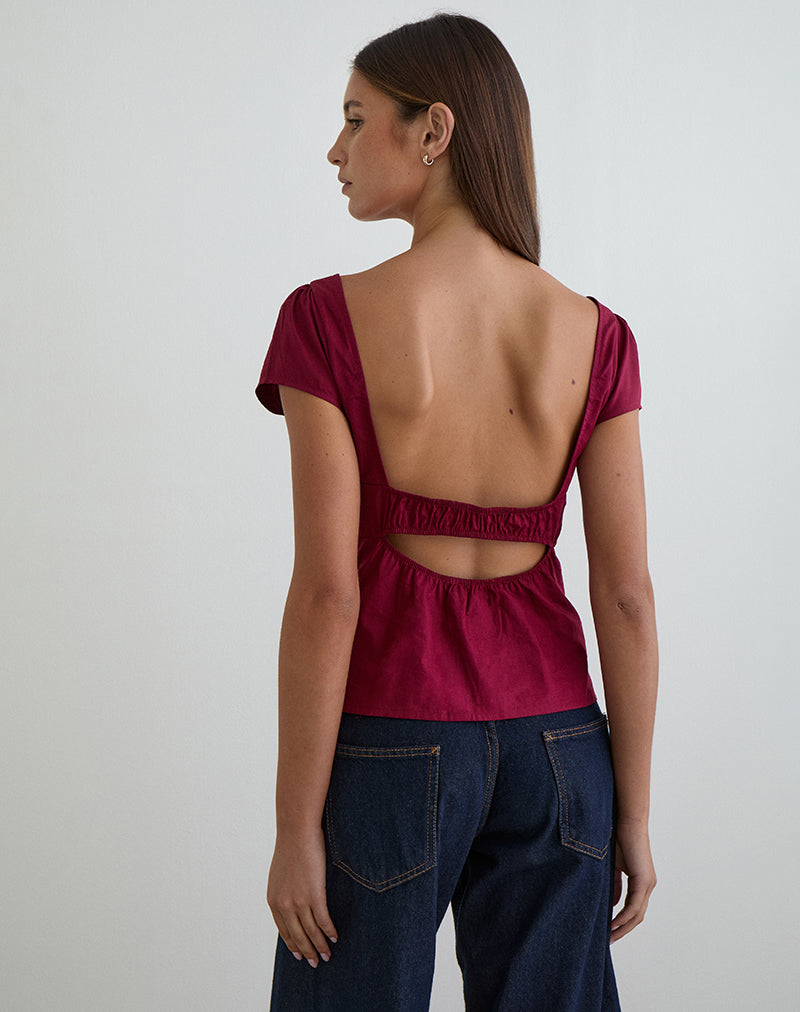 Image of Uliva Cap Sleeve Corset Top in Poplin Burgundy