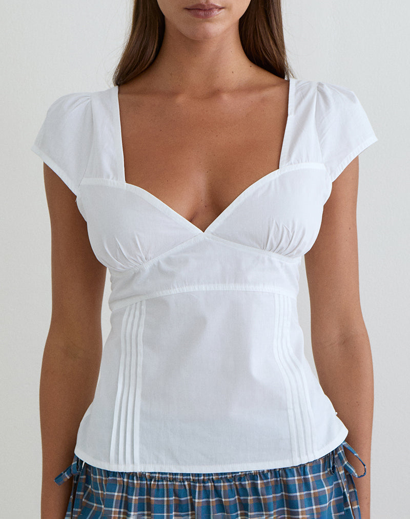 Uliva Cap Sleeve Corset Top in Poplin White