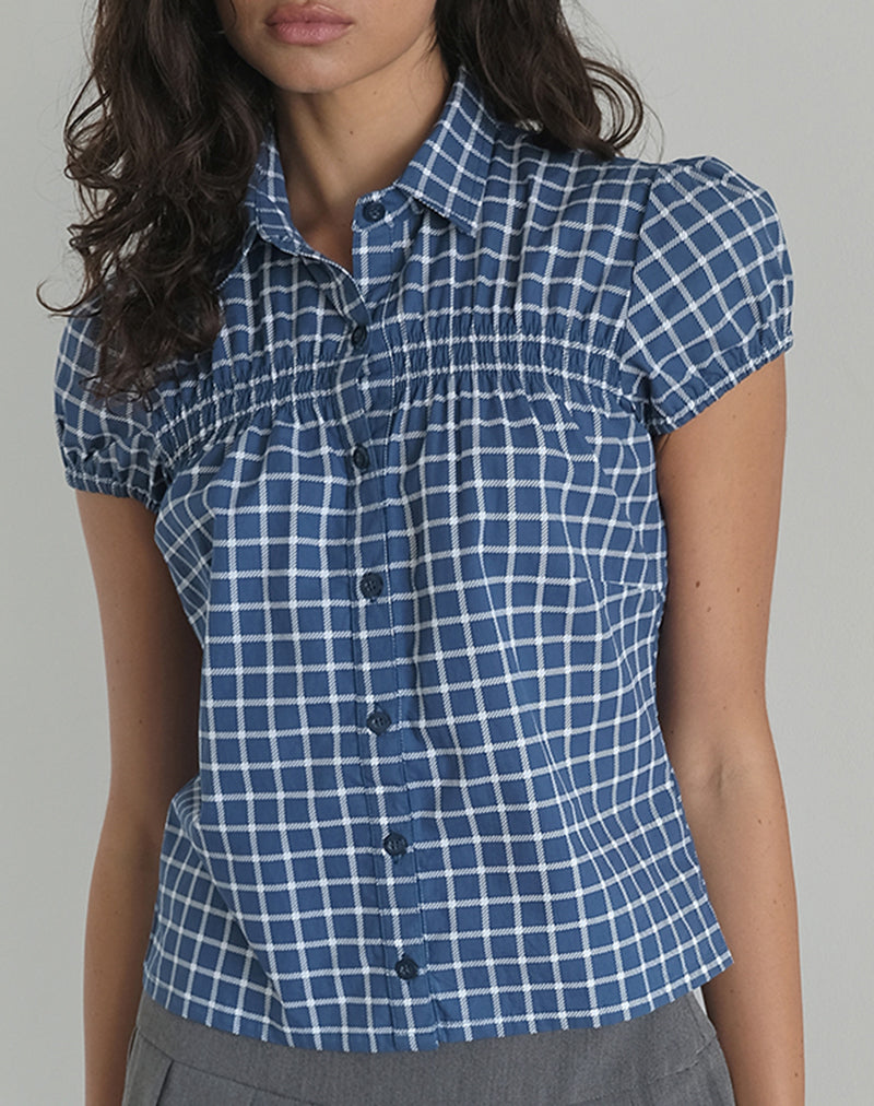 Image of Ulsan Fitted Shirt in Navy Tartan Poplin