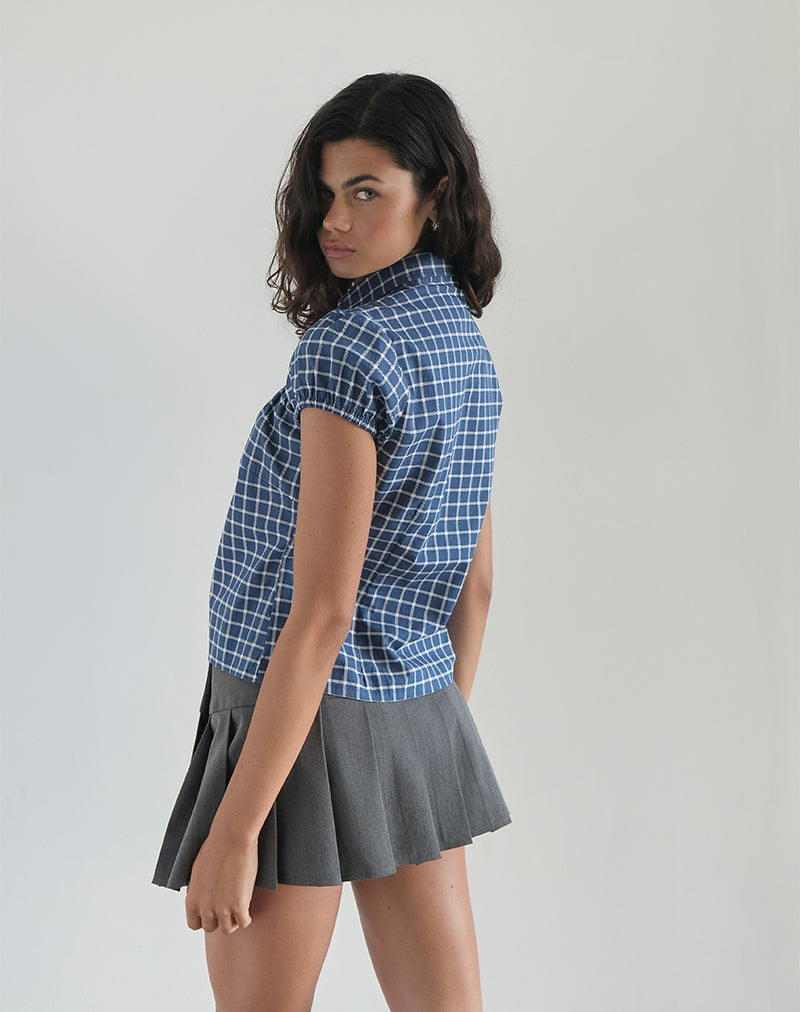 Image of Ulsan Fitted Shirt in Navy Tartan Poplin