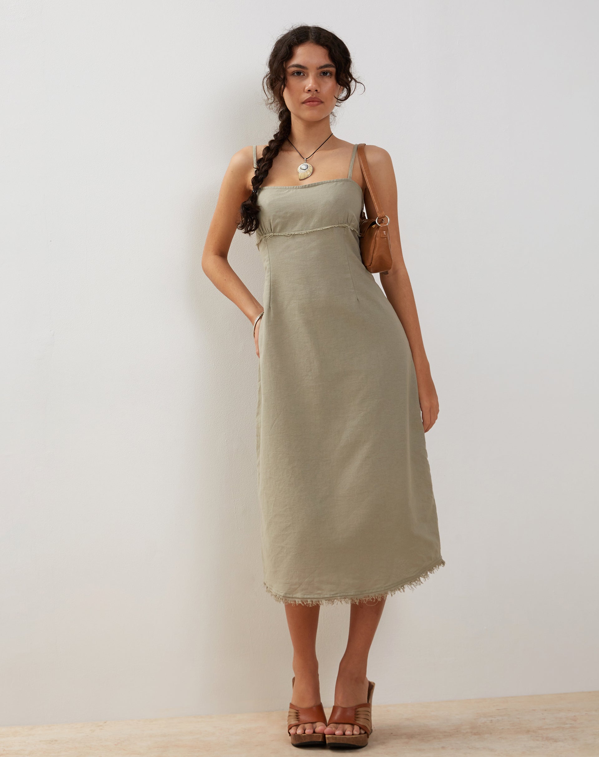 Slate Green Linen Midi Slip Dress Una – motelrocks-com-aus
