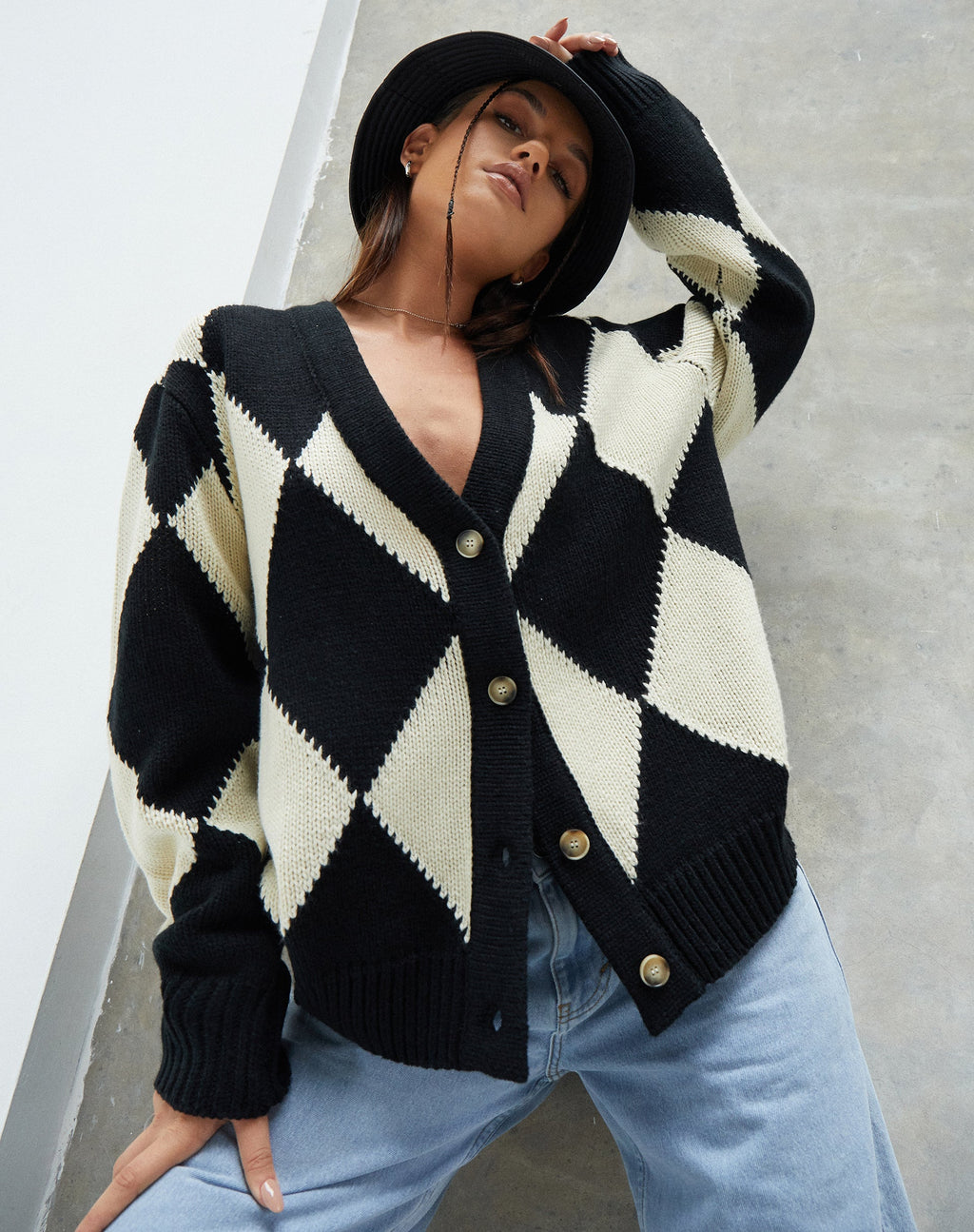 Uriela Cardigan in Harlequin Black and Off White