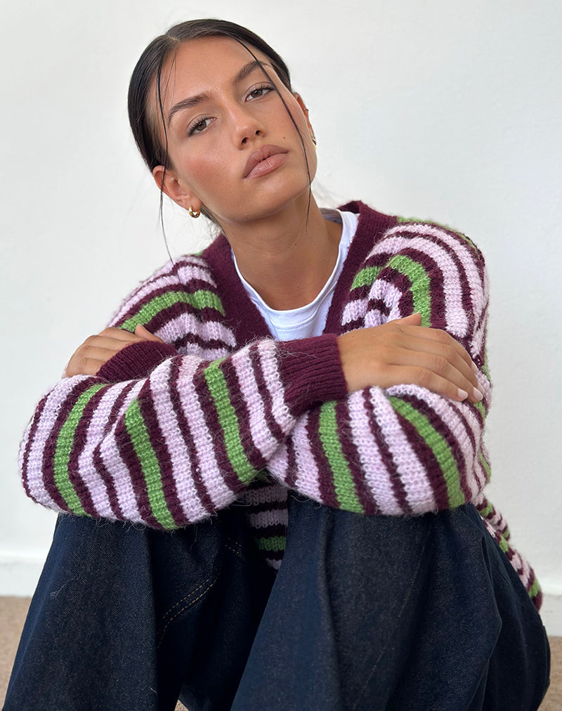 Image of Uriela Cardigan in Green Pink and Burgundy Stripes