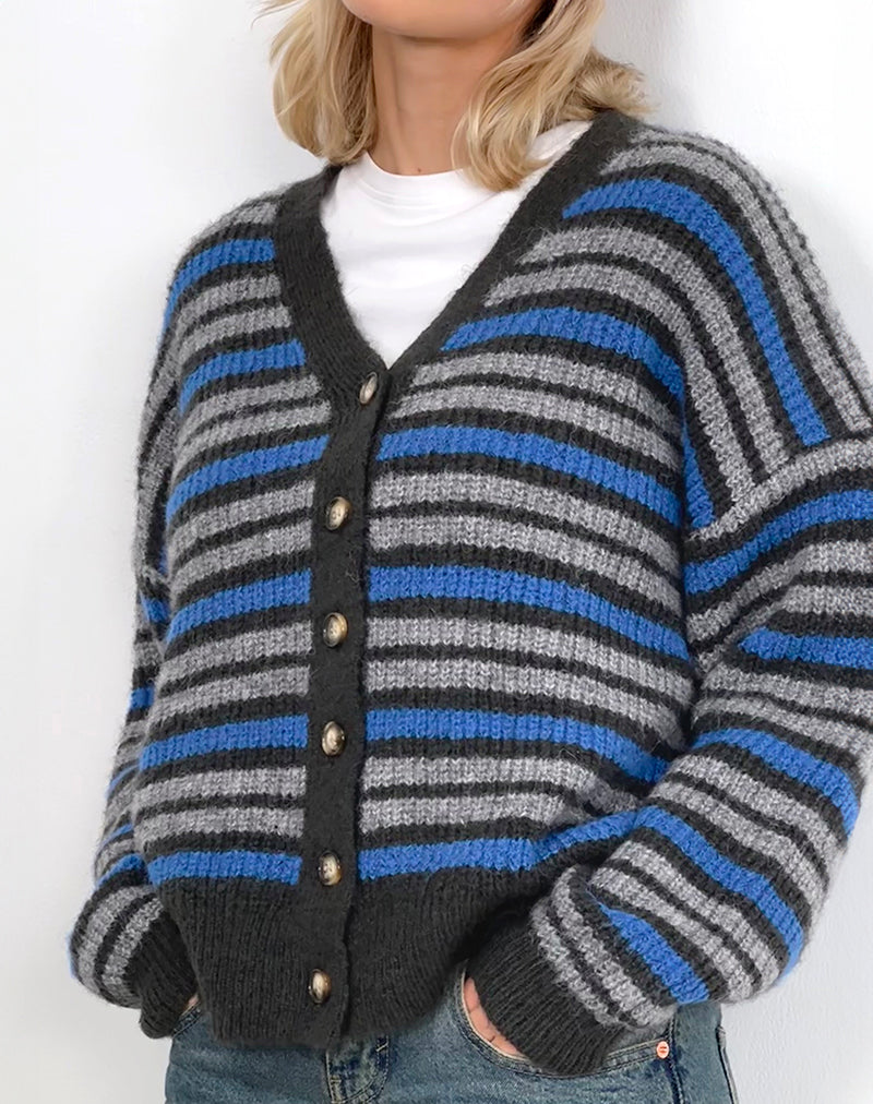 Image of Uriela Cardi in Light Grey and Blue Grey Stripe