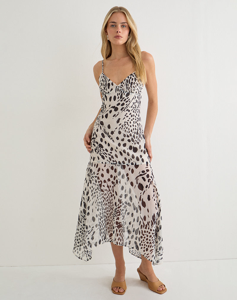 Image of Vakare Midi Dress in Dalmatian Skin Black and Ivory